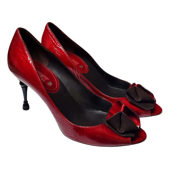 Celine Vampy Pumps Goth Pin-Up Red Patent Leather Black Carved Heel - 36.5 IT - Picture 10 of 11